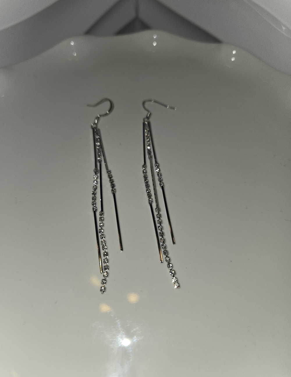 Oceanus Silver Dangle Chain and Crystal Drop Earrings